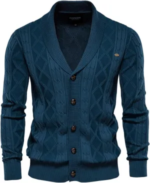 Men's Button Down Chunky Cable Knit Cardigan Long Sleeve Stand Collar Cardigan Sweaters Fall Outwear