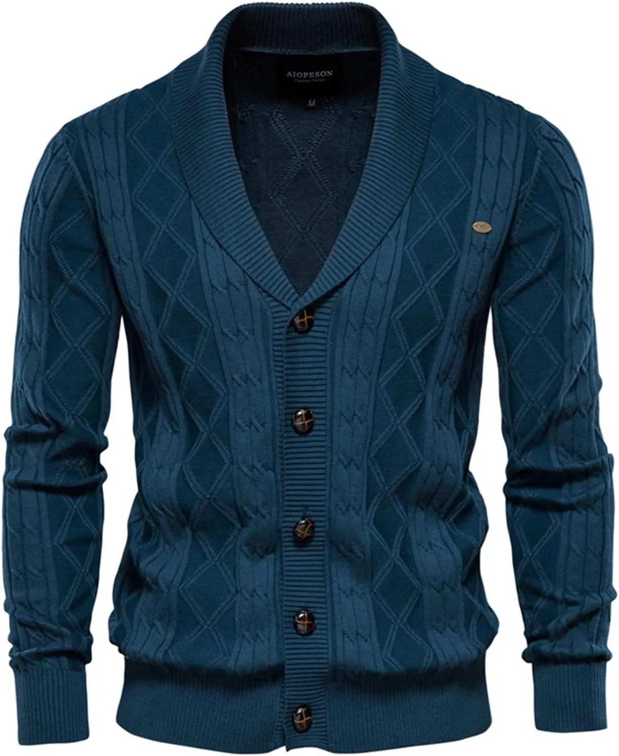 Men's Button Down Chunky Cable Knit Cardigan Long Sleeve Stand Collar Cardigan Sweaters Fall Outwear