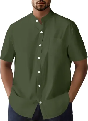 Men's Button Down Shirts Summer Casual Big and Tall Short Sleeve Beach Shirt Quick Dry Pocket Dress Chambray Blouse