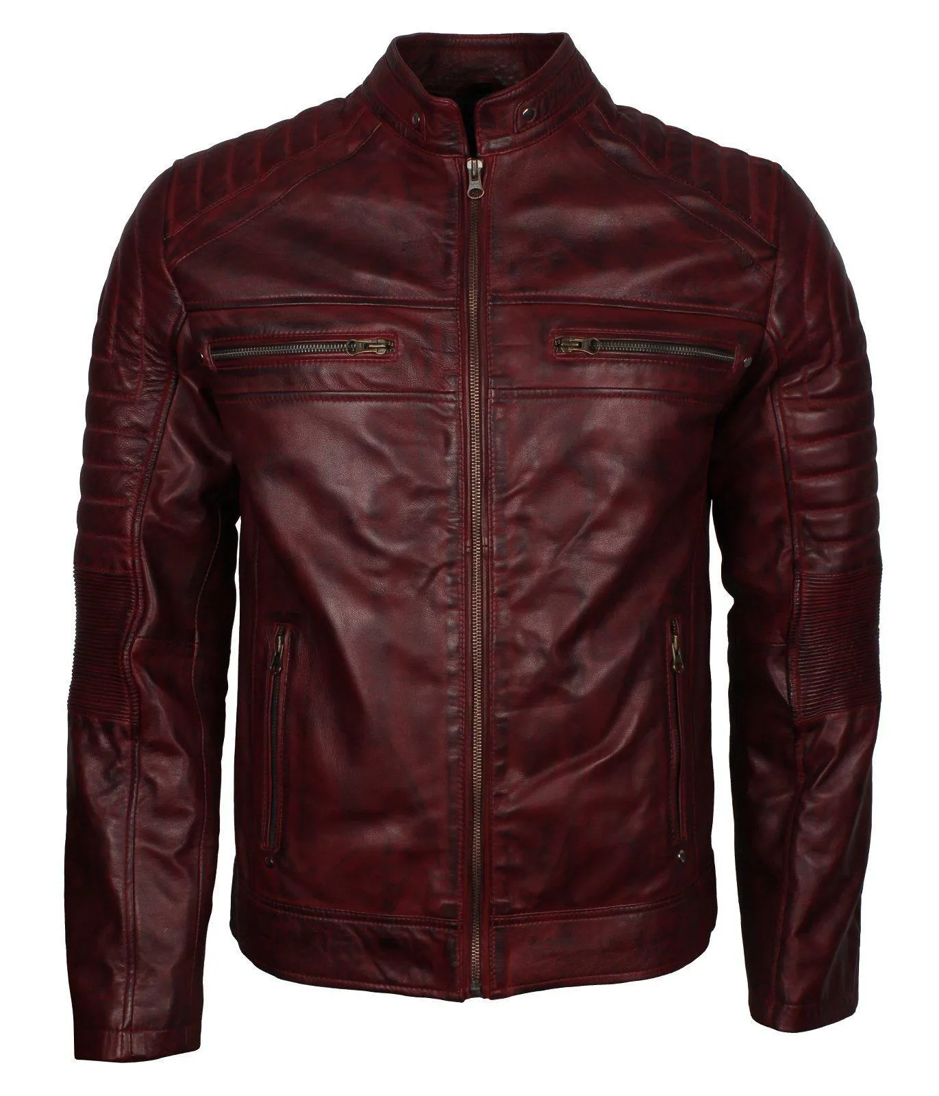 Men's Cafe Racer Grey Brown Maroon Blue Tan Biker Genuine Leather Motorcycle Jacket