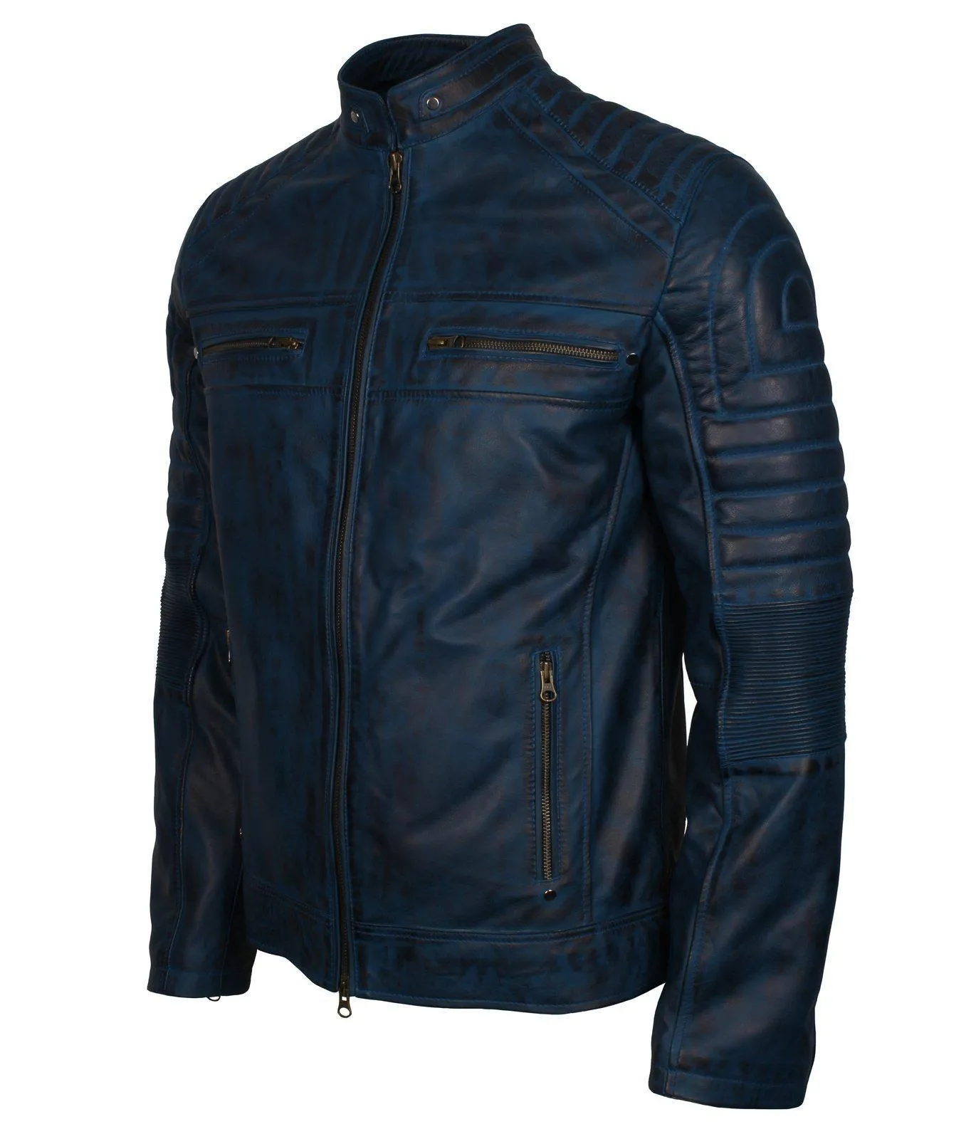 Men's Cafe Racer Grey Brown Maroon Blue Tan Biker Genuine Leather Motorcycle Jacket