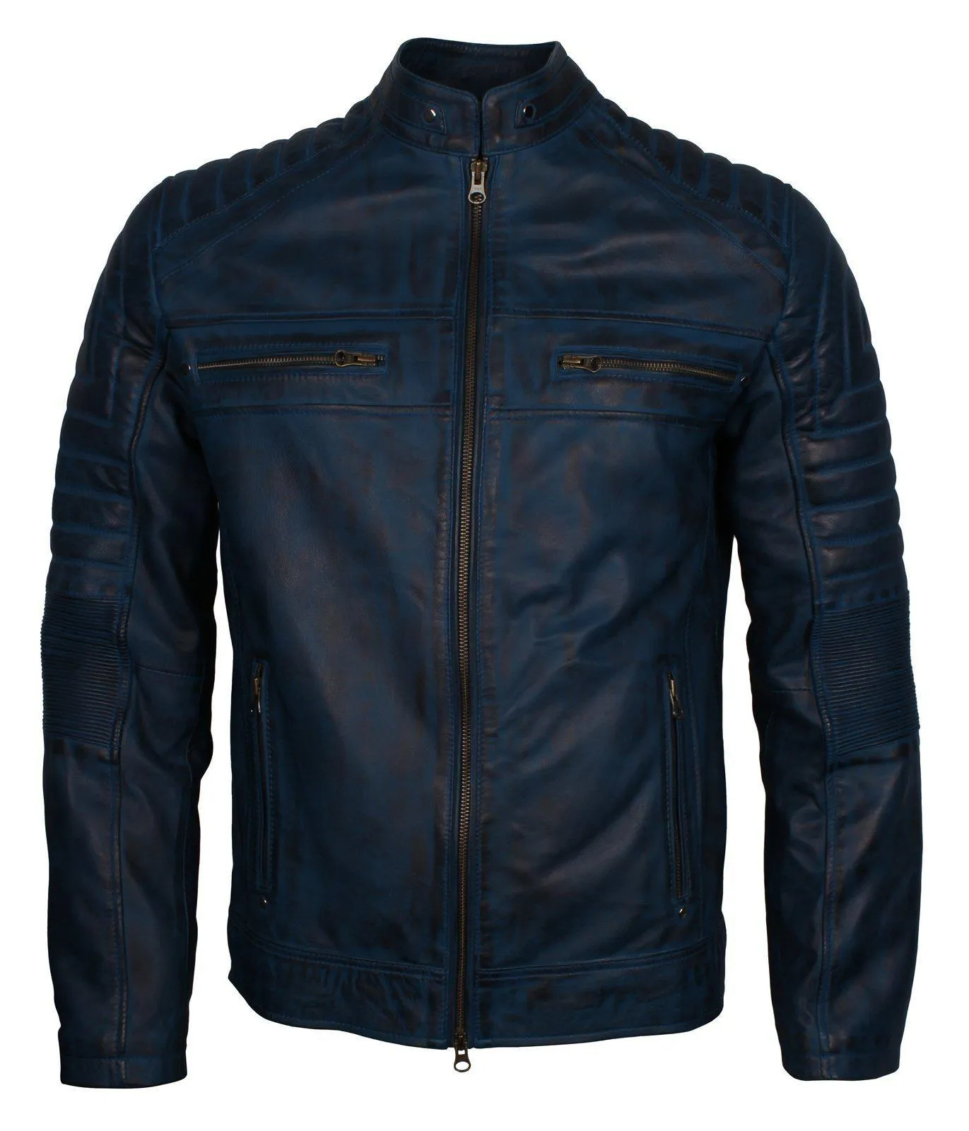 Men's Cafe Racer Grey Brown Maroon Blue Tan Biker Genuine Leather Motorcycle Jacket