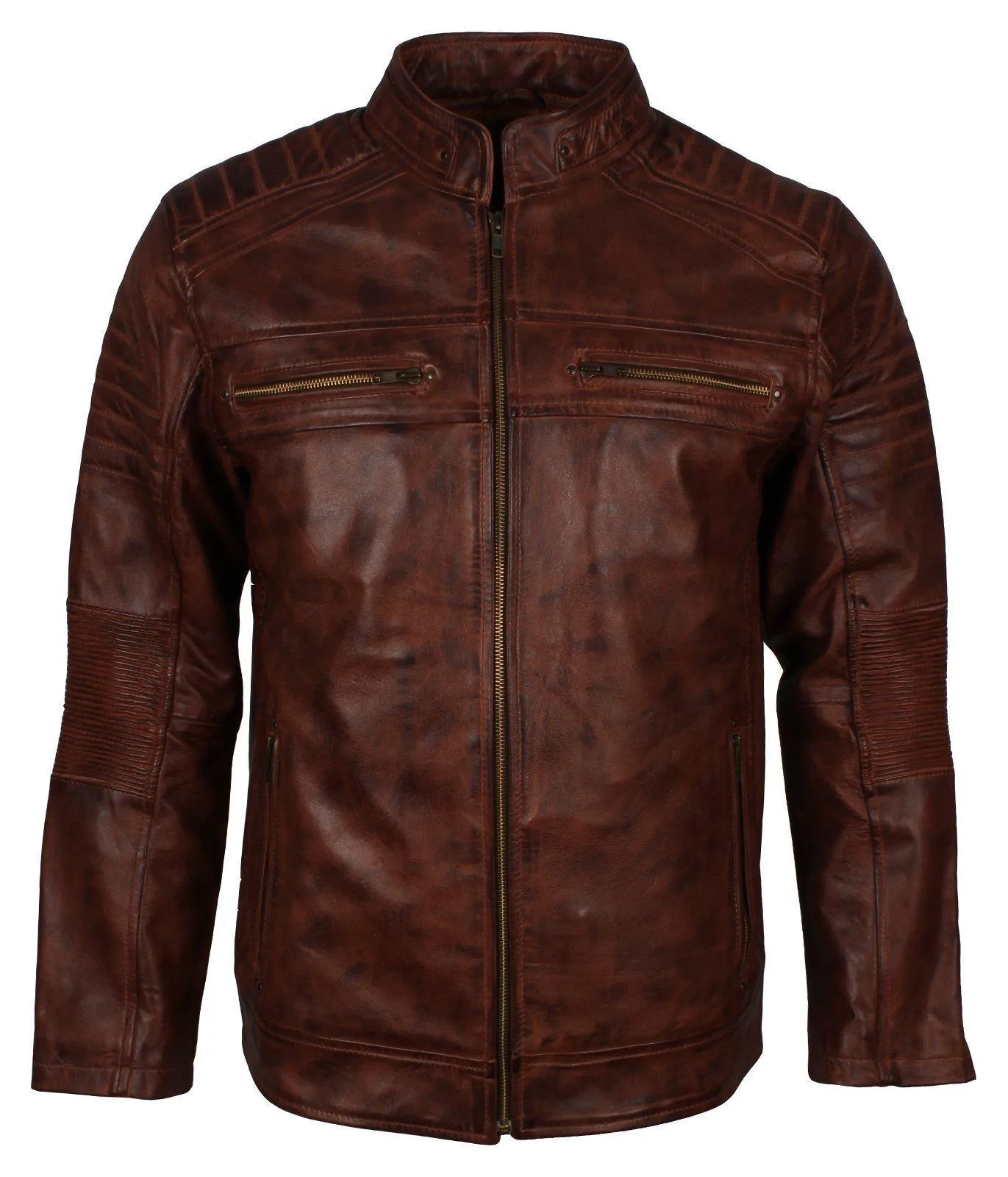 Men's Cafe Racer Grey Brown Maroon Blue Tan Biker Genuine Leather Motorcycle Jacket