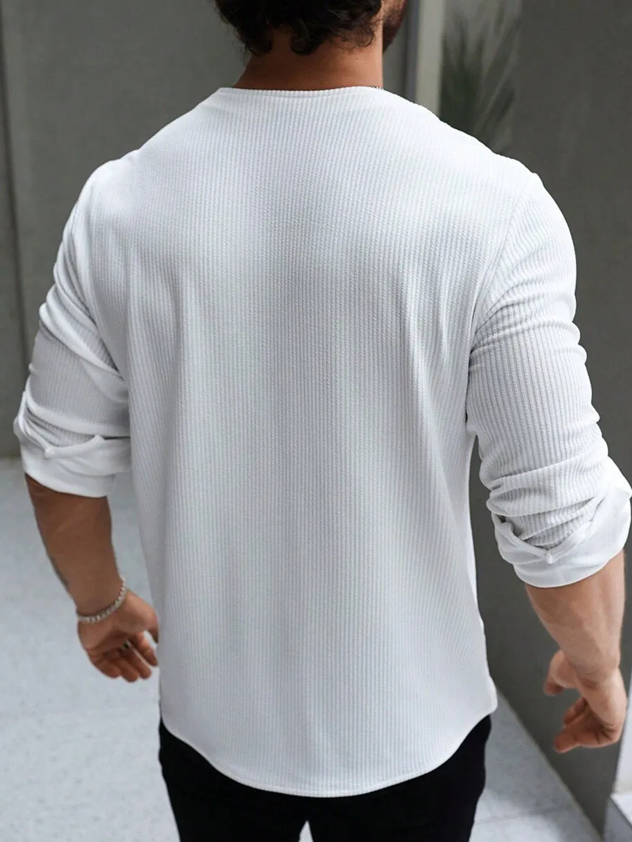 Men's Casual Solid Color Deep V Neck Long Sleeve T-Shirt