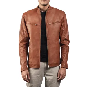 Men's Casual Solid Color Stand Collar Leather Jacket 29379624K