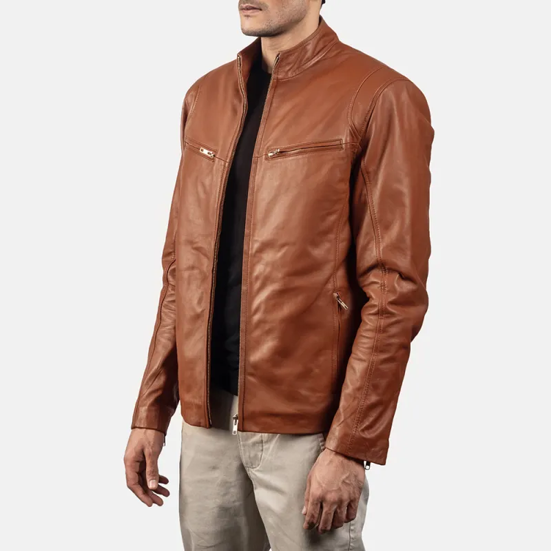 Men's Casual Solid Color Stand Collar Leather Jacket 29379624K