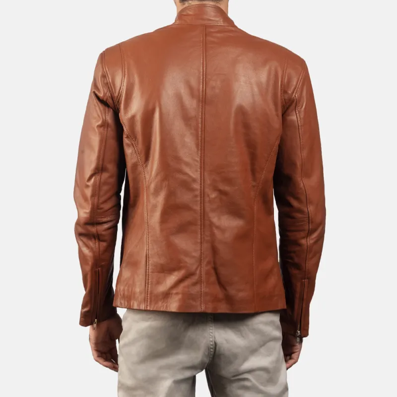 Men's Casual Solid Color Stand Collar Leather Jacket 29379624K