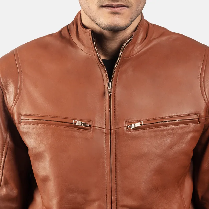Men's Casual Solid Color Stand Collar Leather Jacket 29379624K