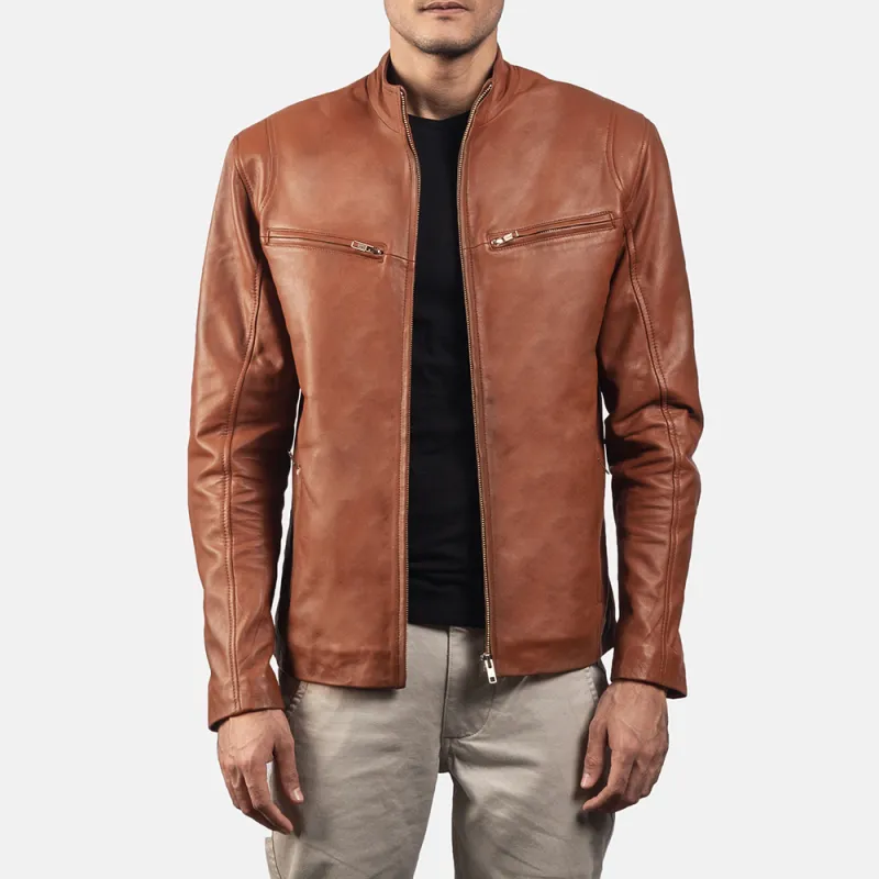 Men's Casual Solid Color Stand Collar Leather Jacket 29379624K