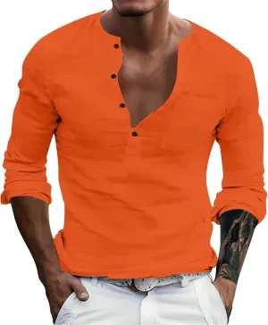 Mens Causal Henley T Shirt Long Sleeve Striped Print Deep V Neck Crewneck Slim Fit Trendy Workout Tees Pullover Tops