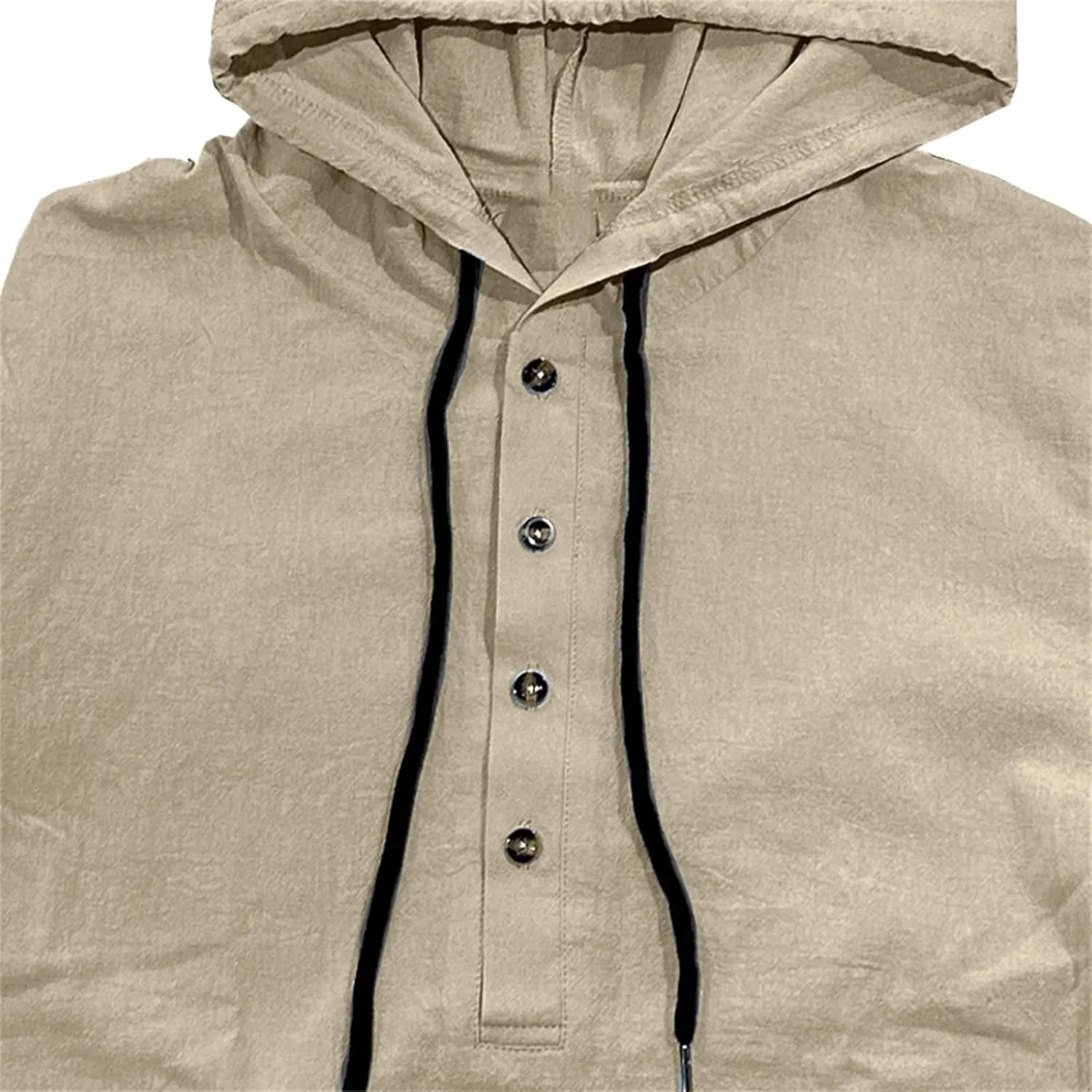 Mens Cotton Linen Hoodies Long Sleeve Casual Summer Beach Hippie Shirts with Hood V Neck Button Up Fishing T-Shirts