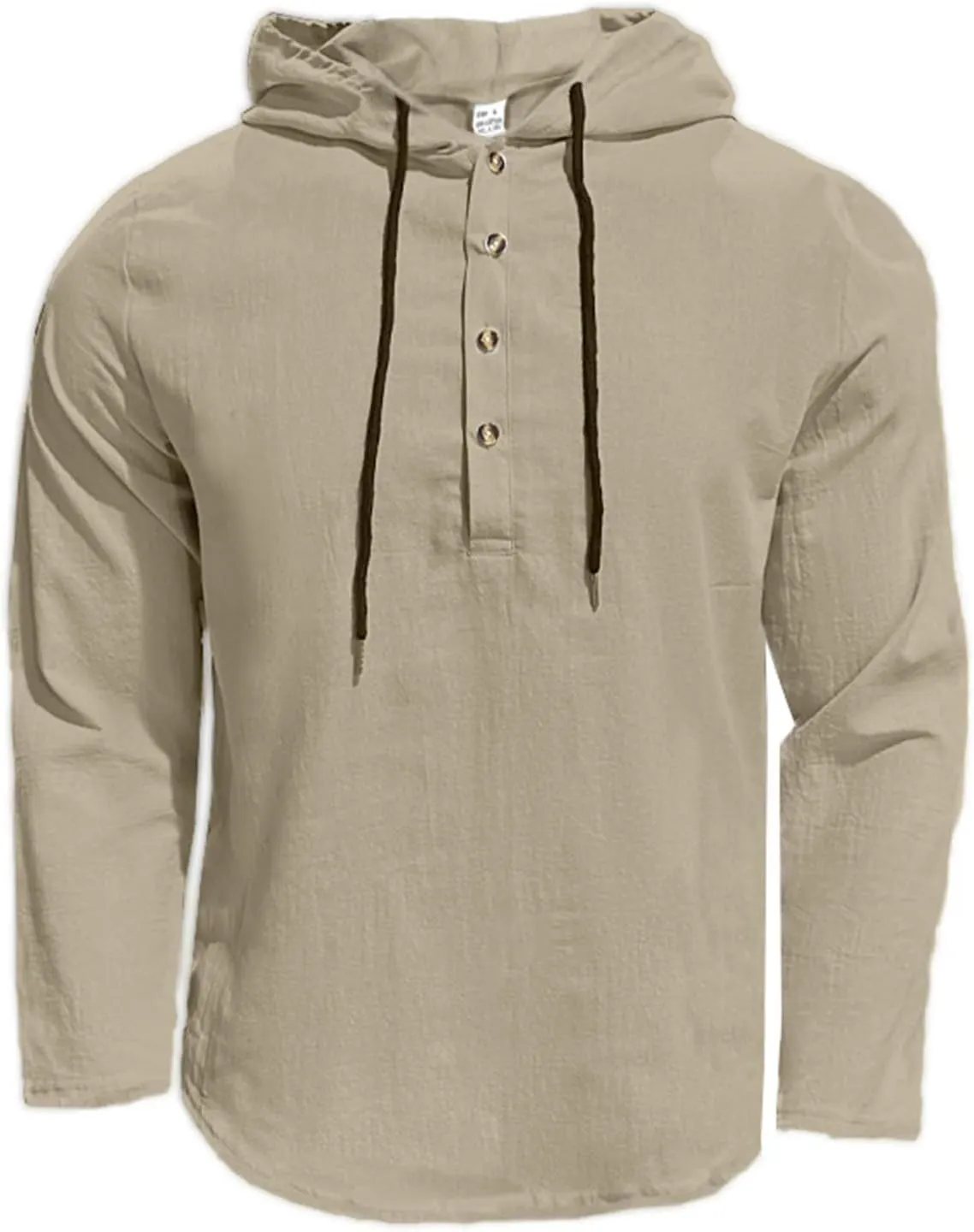 Mens Cotton Linen Hoodies Long Sleeve Casual Summer Beach Hippie Shirts with Hood V Neck Button Up Fishing T-Shirts