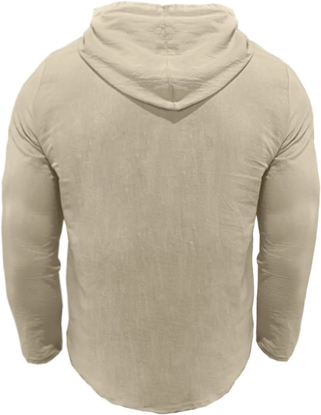 Mens Cotton Linen Hoodies Long Sleeve Casual Summer Beach Hippie Shirts with Hood V Neck Button Up Fishing T-Shirts