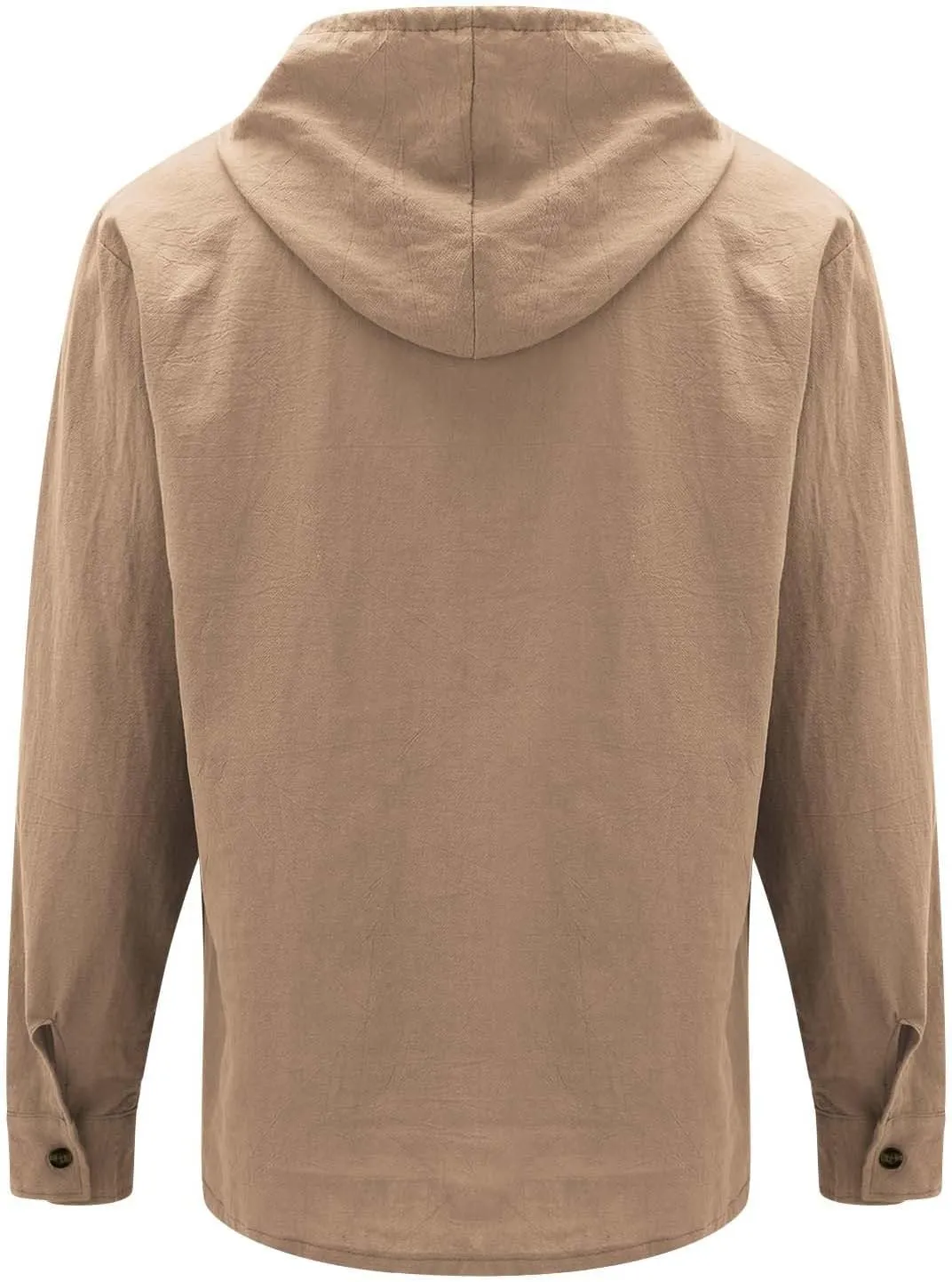 Mens Cotton Linen Shirts with Hooded Casual 3/4 Roll-Up Sleeve Summer Beach Hippie Shirt Lightweight Drying Tee Tops