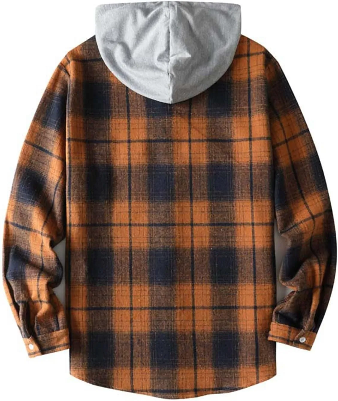 Mens Cotton Plaid Shirt Jacket Casual Flannel Button Down Hooded Shirt Soft Warm Outdoor Cotton Coat Top with Pocket