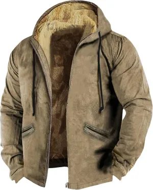 Men's Cotton Plaid Shirts Pullover Jacket Fleece Lined Shirts Sherpa Button Down Jackets with Hood for Men