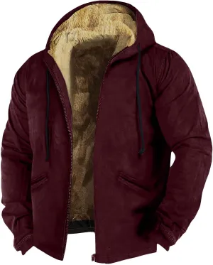 Men's Cotton Plaid Shirts Pullover Jacket Fleece Lined Shirts Sherpa Button Down Jackets with Hood for Men