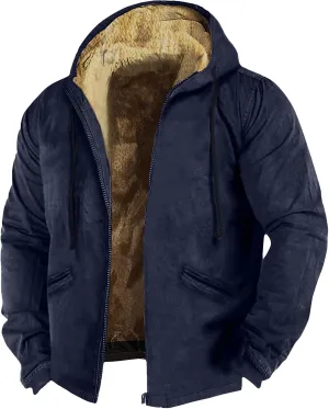Men's Cotton Plaid Shirts Pullover Jacket Fleece Lined Shirts Sherpa Button Down Jackets with Hood for Men