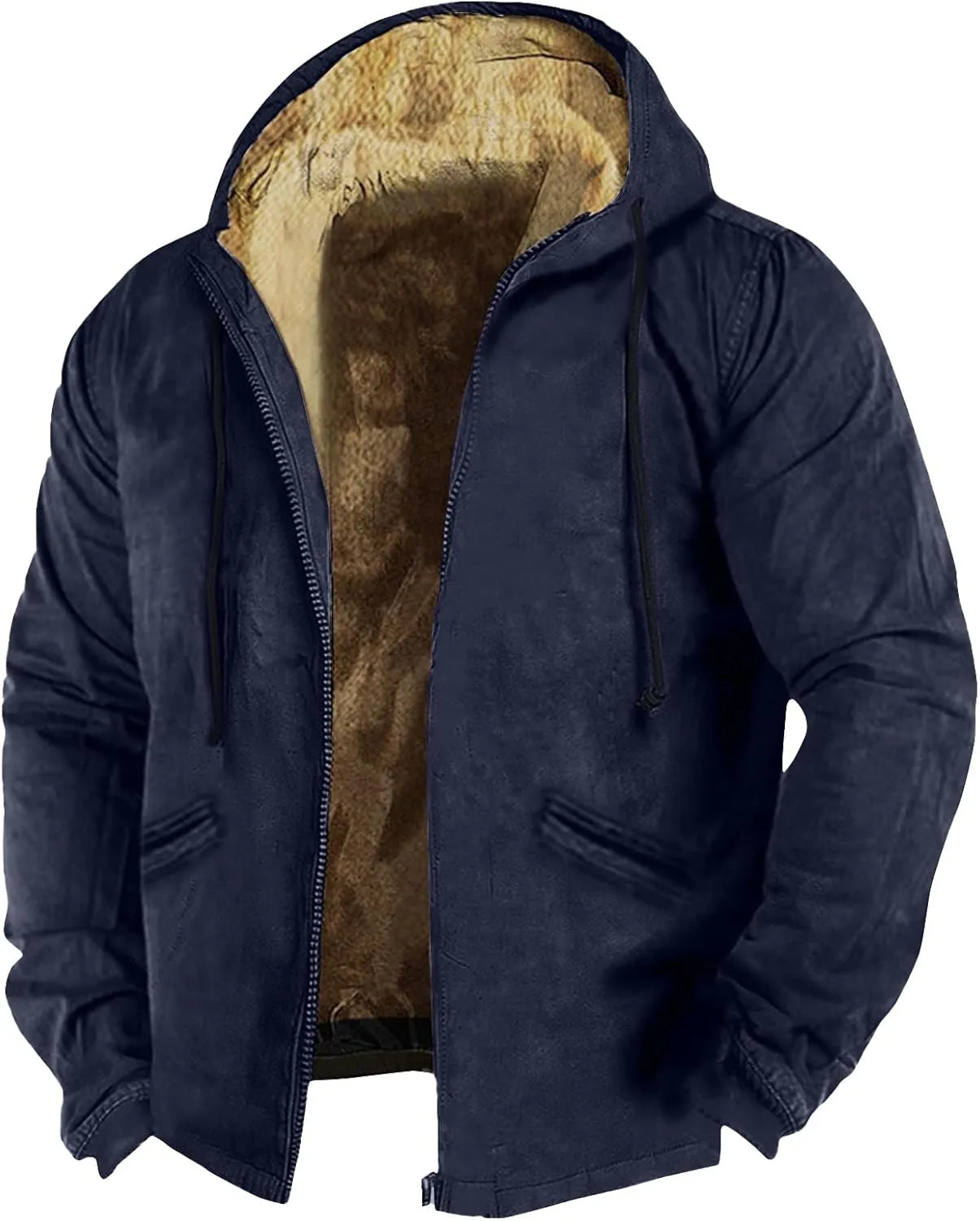 Men's Cotton Plaid Shirts Pullover Jacket Fleece Lined Shirts Sherpa Button Down Jackets with Hood for Men