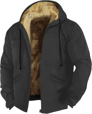 Men's Cotton Plaid Shirts Pullover Jacket Fleece Lined Shirts Sherpa Button Down Jackets with Hood for Men