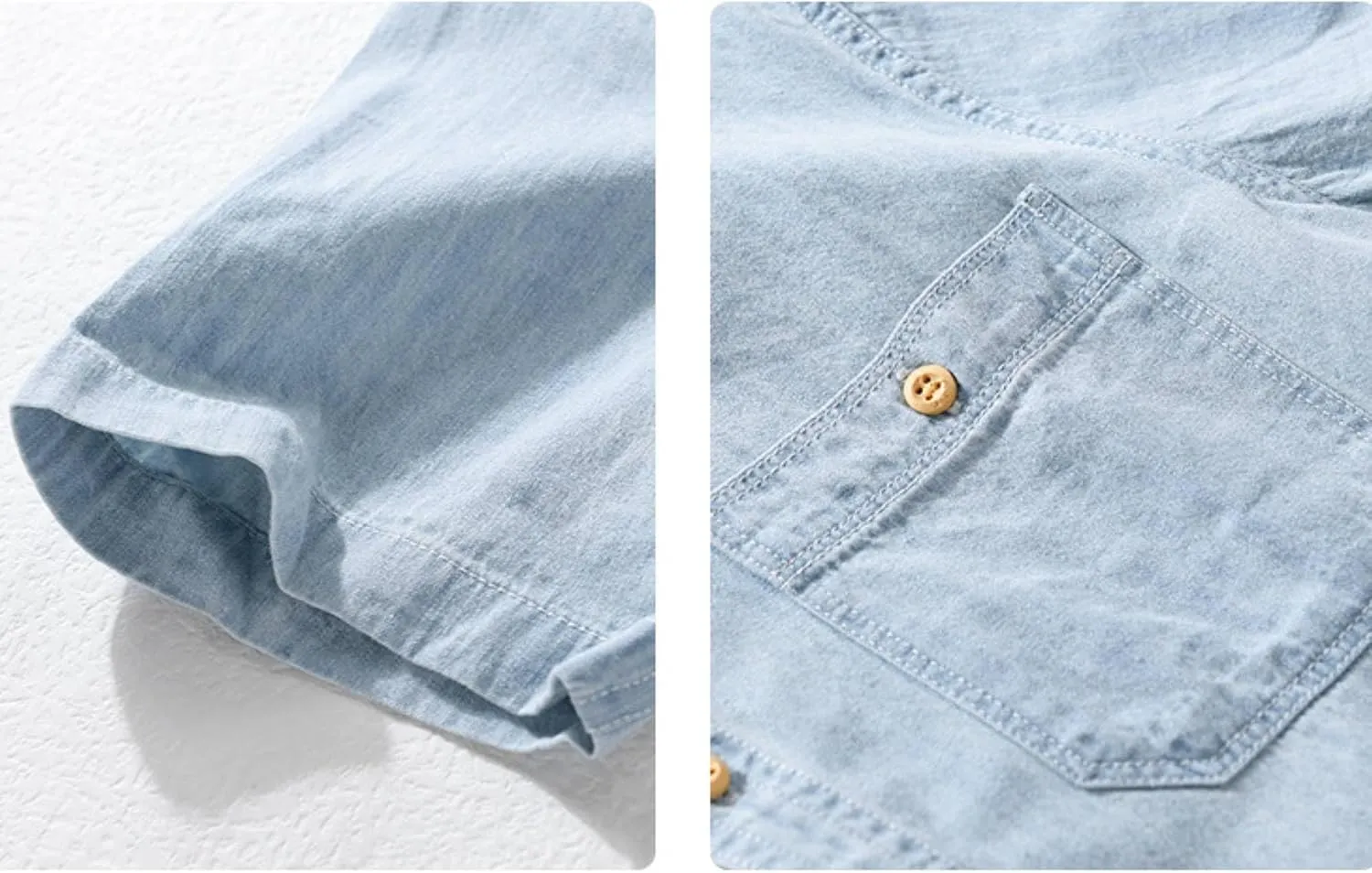 Men's Denim Shirts Lightweight Short Sleeve Button Down Shirts Casual Stylish Cotton Shirt with Pockets