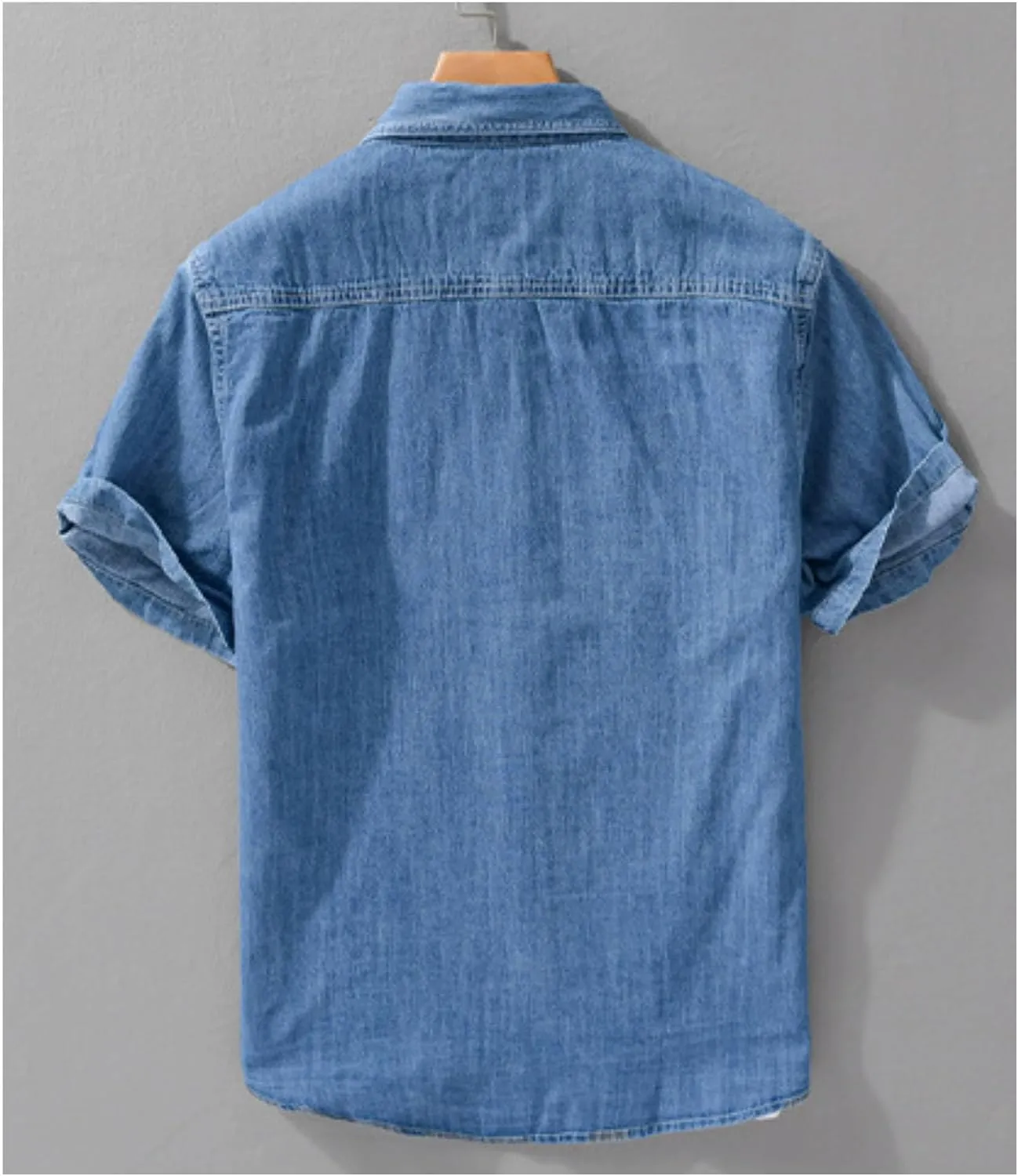 Men's Denim Shirts Lightweight Short Sleeve Button Down Shirts Casual Stylish Cotton Shirt with Pockets