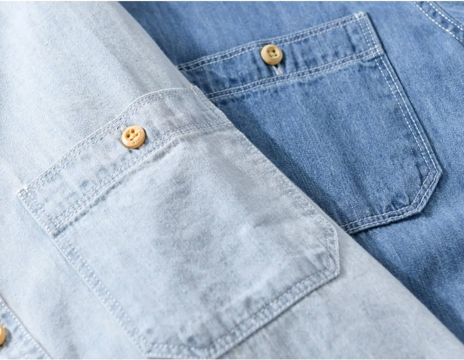 Men's Denim Shirts Lightweight Short Sleeve Button Down Shirts Casual Stylish Cotton Shirt with Pockets