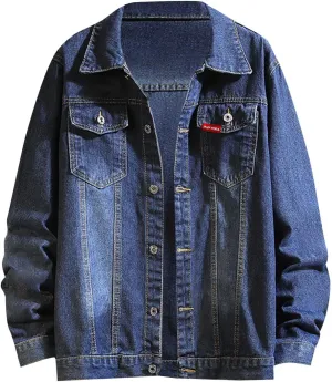Men's Distressed Denim Jacket Casual Button Down Denim Jacket Vintage Spring Fall Cowboy Trucker Jean Coat