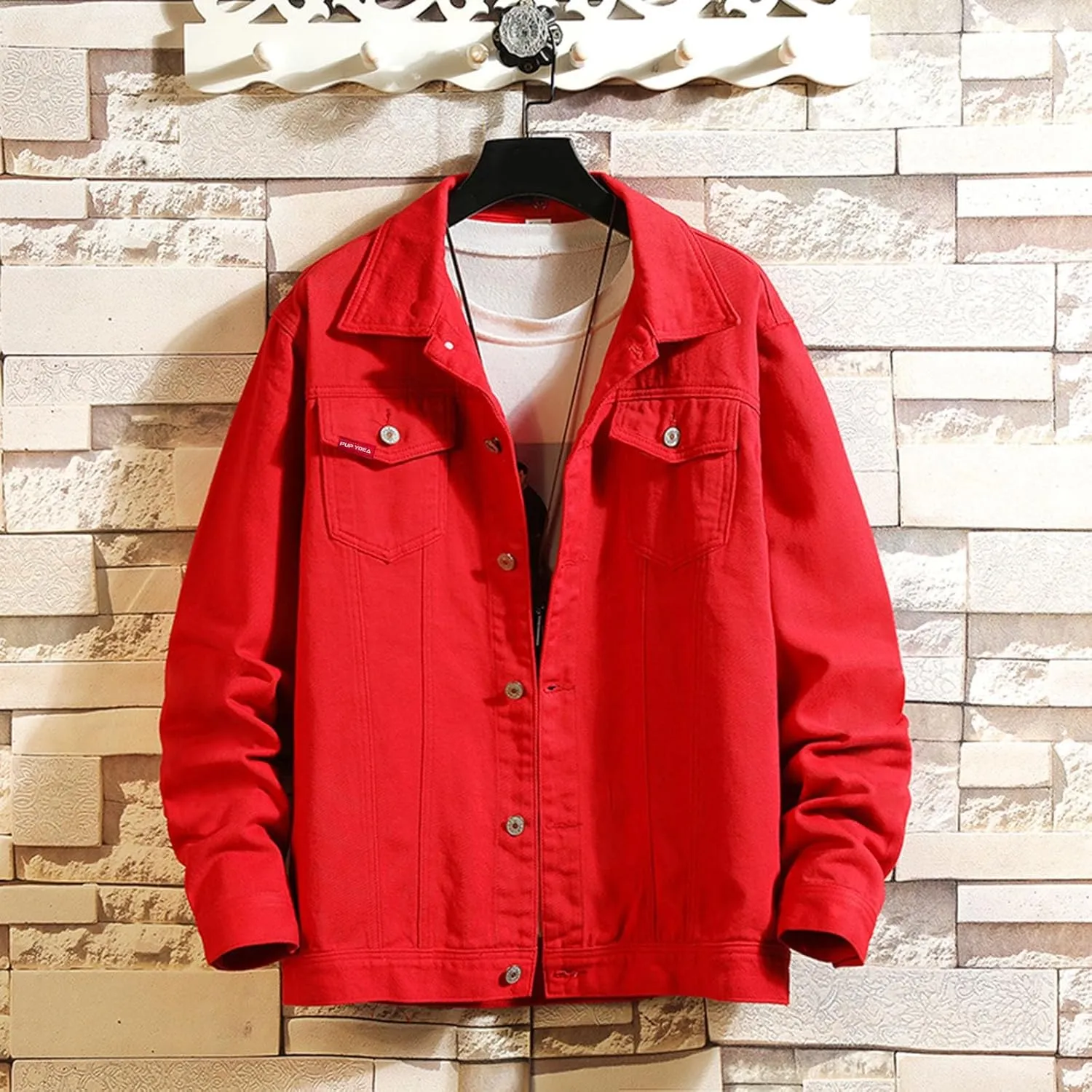 Men's Distressed Denim Jacket Casual Button Down Denim Jacket Vintage Spring Fall Cowboy Trucker Jean Coat