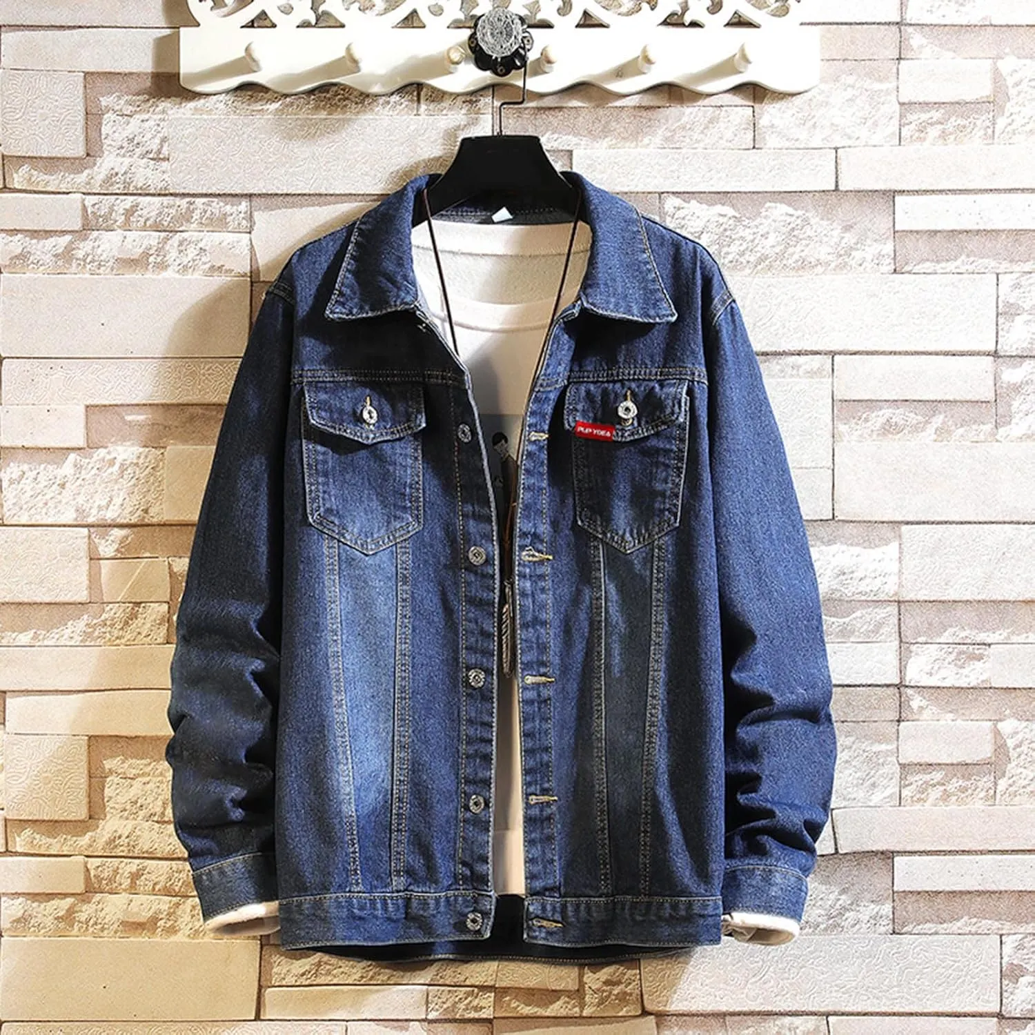 Men's Distressed Denim Jacket Casual Button Down Denim Jacket Vintage Spring Fall Cowboy Trucker Jean Coat