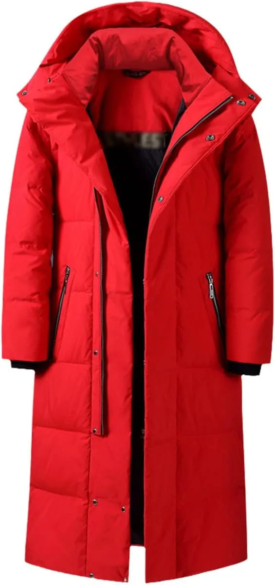 Men's Down Jacket Hooded Knee-Length Thick Winter Jacket Fashion White Duck Down Coat Plus Size