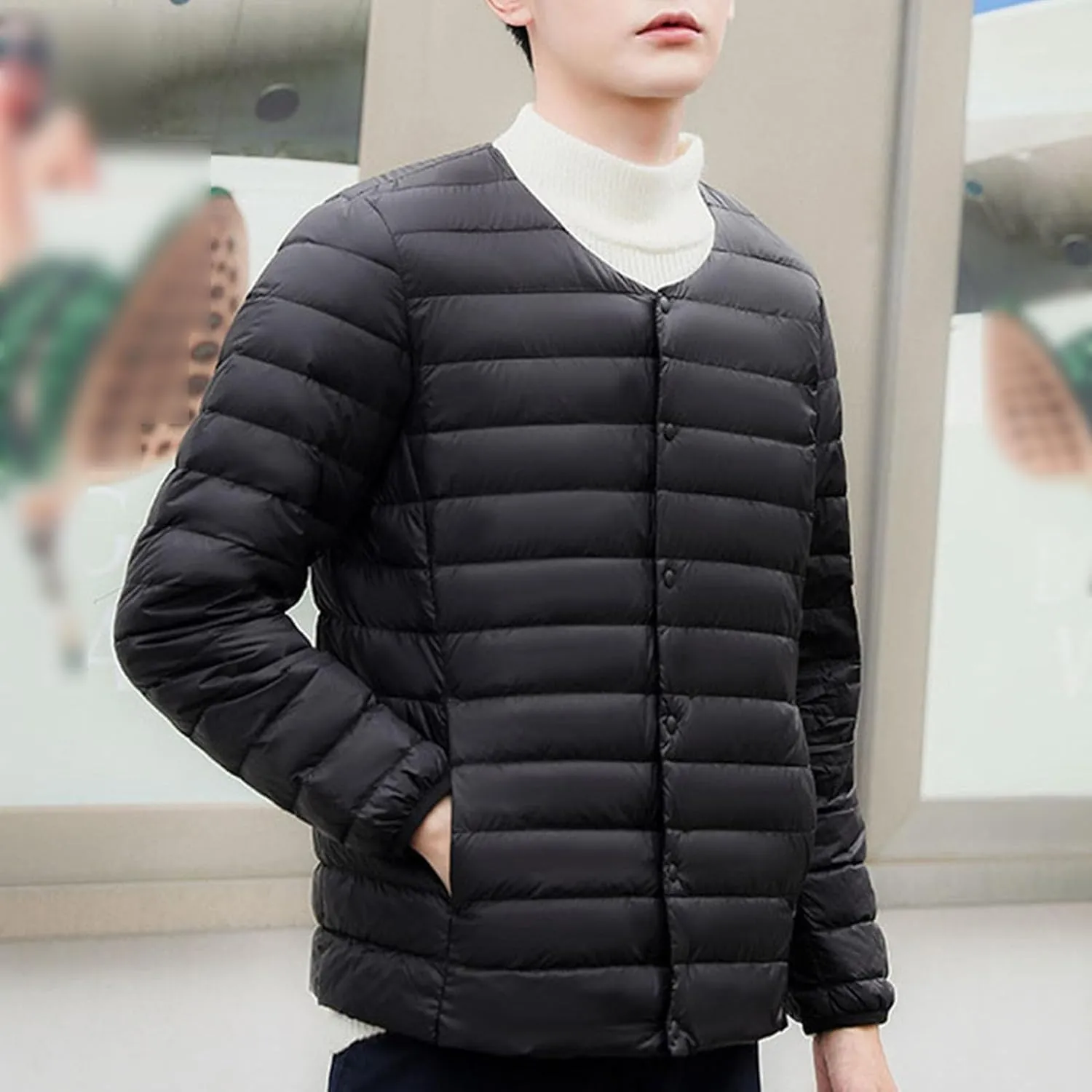 Men's Down Jacket Male Lightweight Puffer Winter Collarless Jacket Man Warm Inner Down Jacket Liner