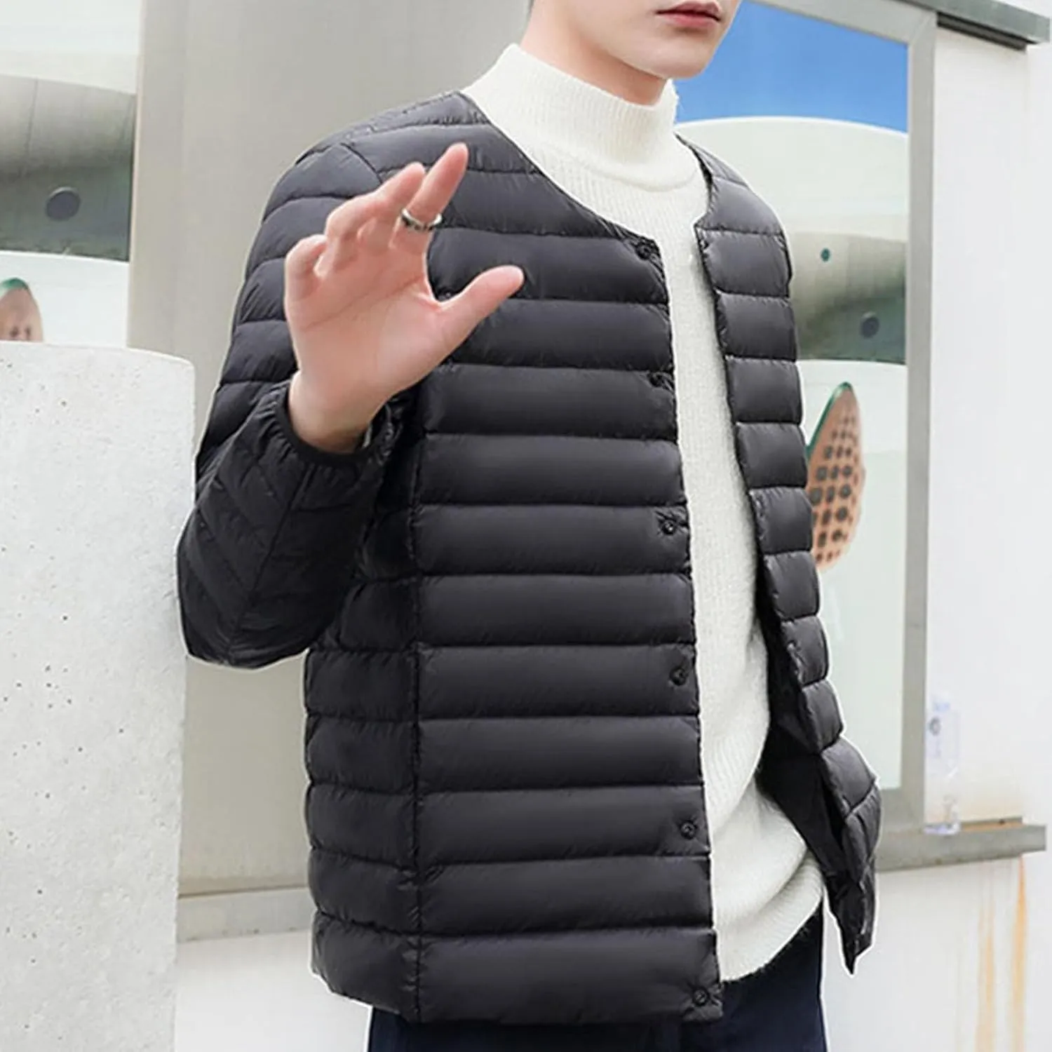 Men's Down Jacket Male Lightweight Puffer Winter Collarless Jacket Man Warm Inner Down Jacket Liner