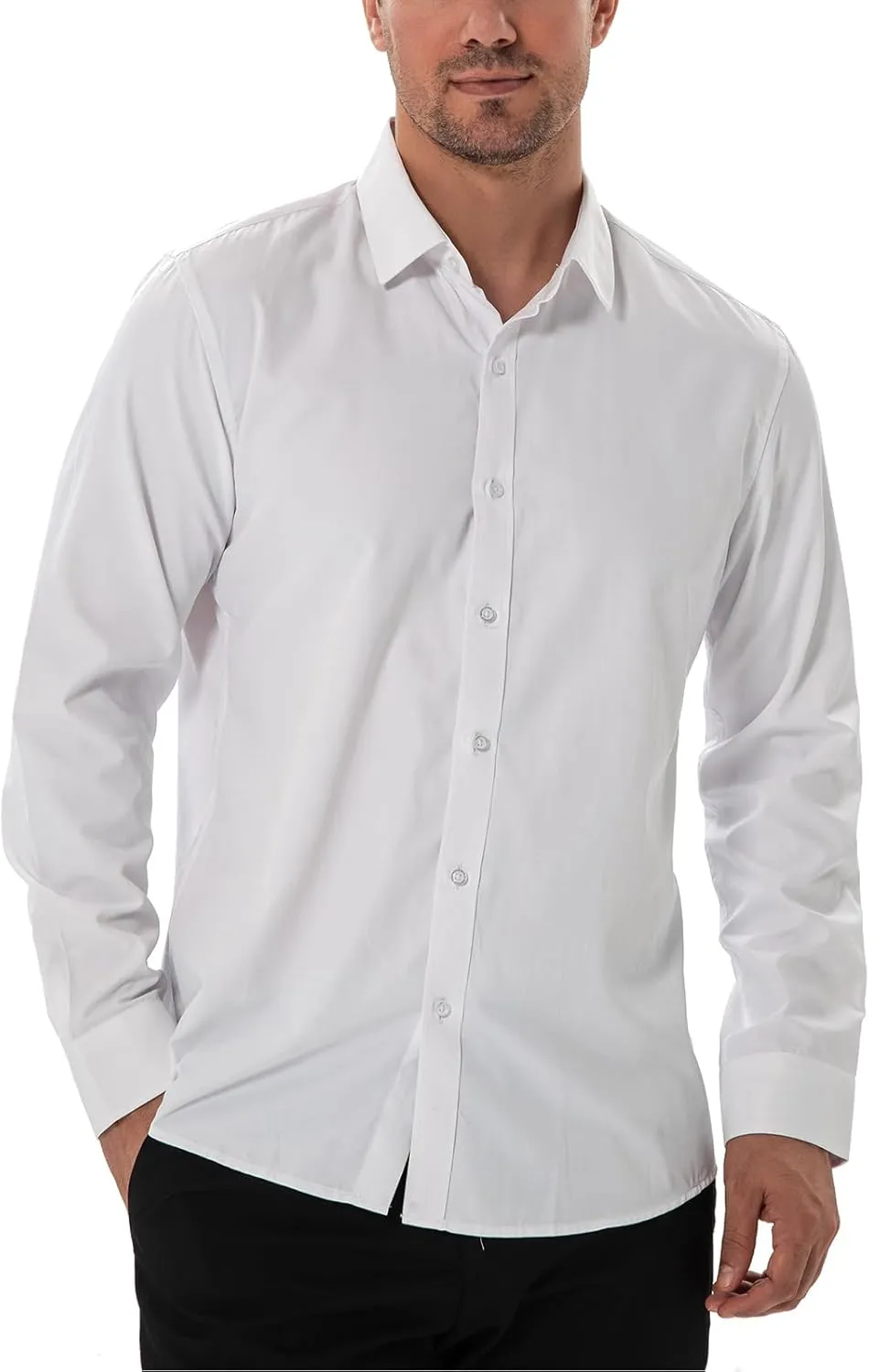 Men's Dress Shirts Stain Shield Stretch Slim Fit Shirts Wrinkle-Free Formal Business Button Down Shirt