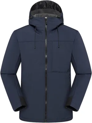 Mens Fall Winter Rain Jacket Fleece Warm Waterproof Windbreaker Raincoat With Hood Hiking Mountain Windproof Coats