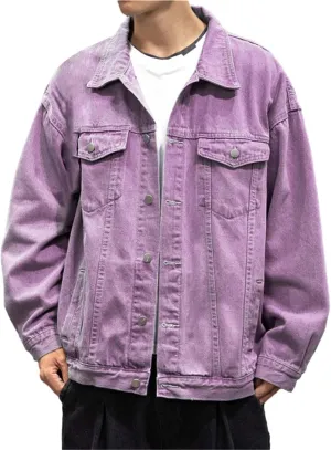 Mens Fashion Denim Jackets Casual Loose Fit Button Down Denim Trucker Jackets Long Sleeve Distressed Cowboys Jacket