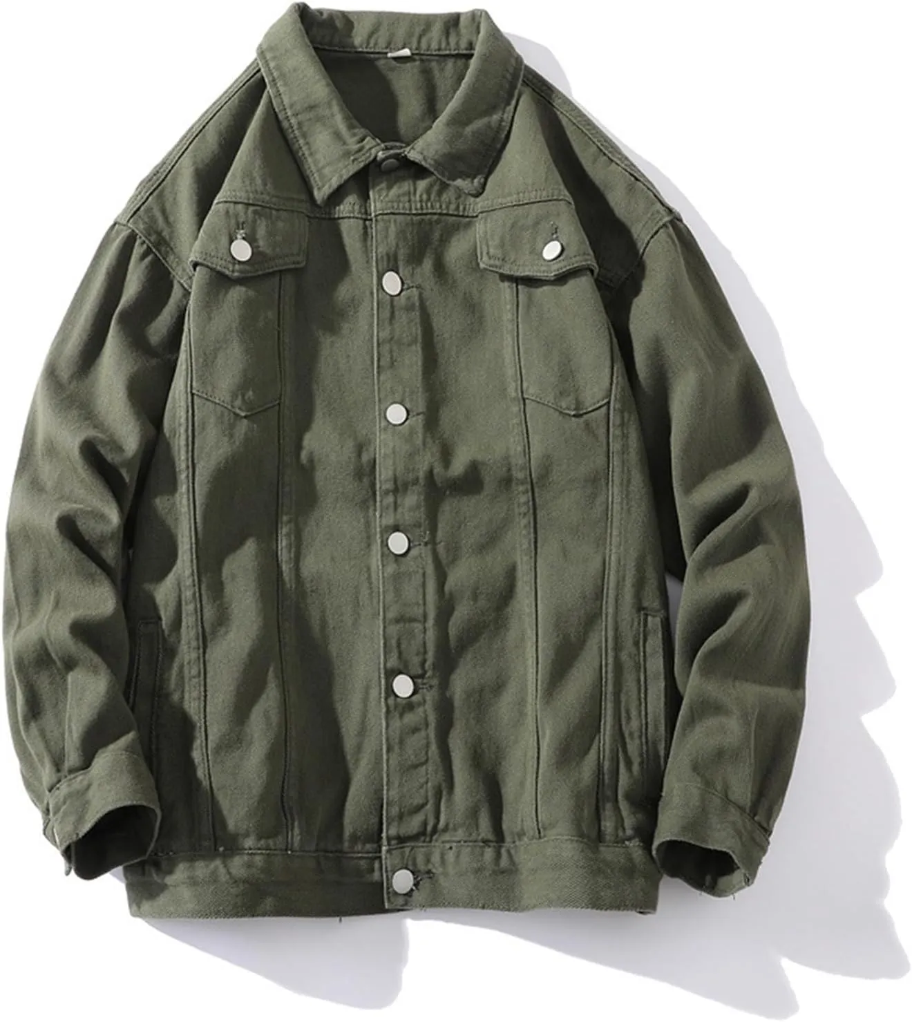 Mens Fashion Denim Jackets Casual Loose Fit Button Down Denim Trucker Jackets Long Sleeve Distressed Cowboys Jacket