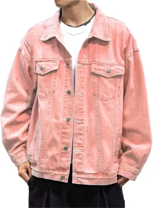 Mens Fashion Denim Jackets Casual Loose Fit Button Down Denim Trucker Jackets Long Sleeve Distressed Cowboys Jacket