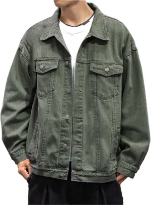 Mens Fashion Denim Jackets Casual Loose Fit Button Down Denim Trucker Jackets Long Sleeve Distressed Cowboys Jacket
