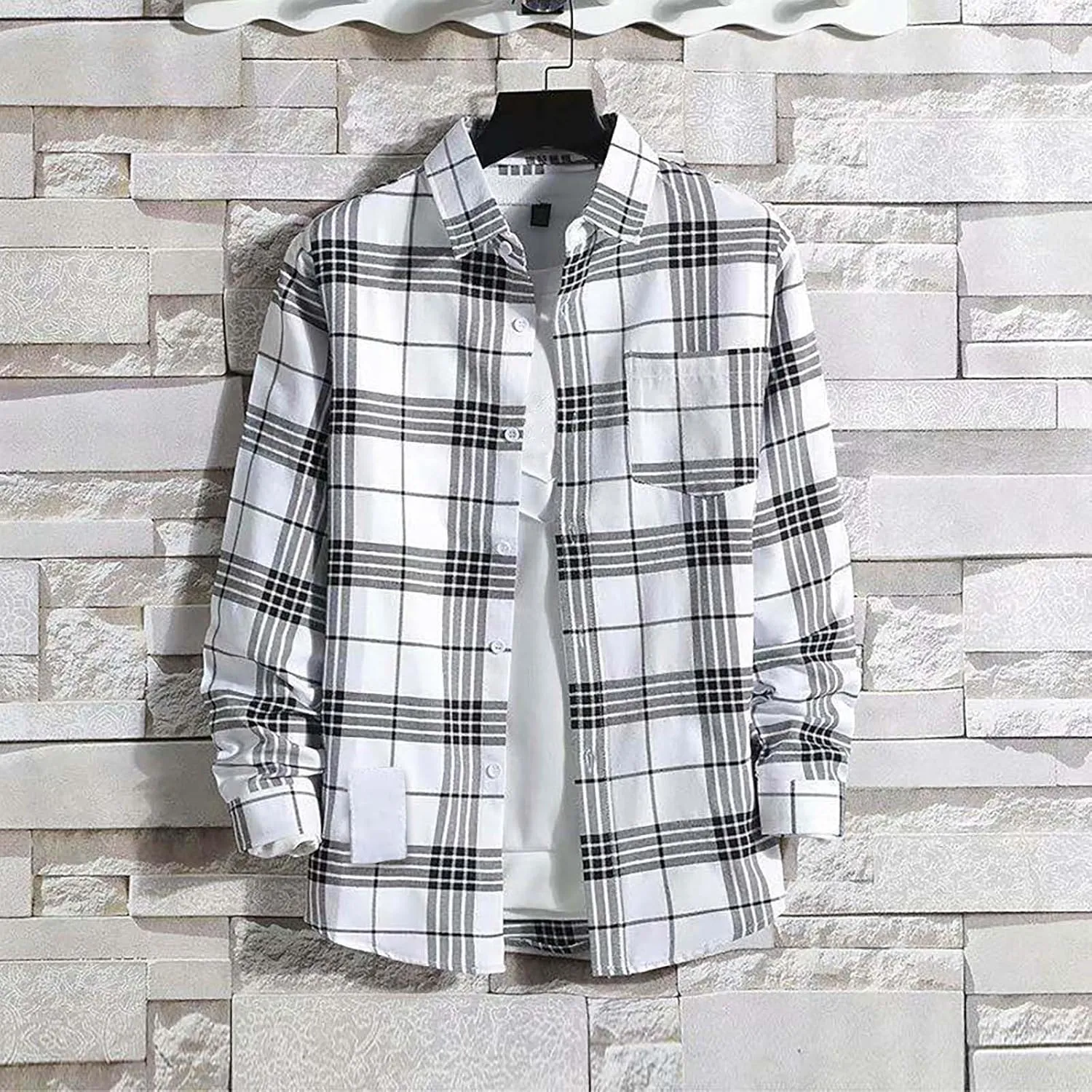 Mens Flannel Shirts Men Fashion Casual Fashionable Square Printing Lightweight Long Sleeve Flannel Shirt for Men