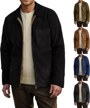 Mens Fleece Slim Fit Jacket Lapel Collar Full Zip Up Windbreaker Outwear with Pocket for Outdoor Hiking and Travel