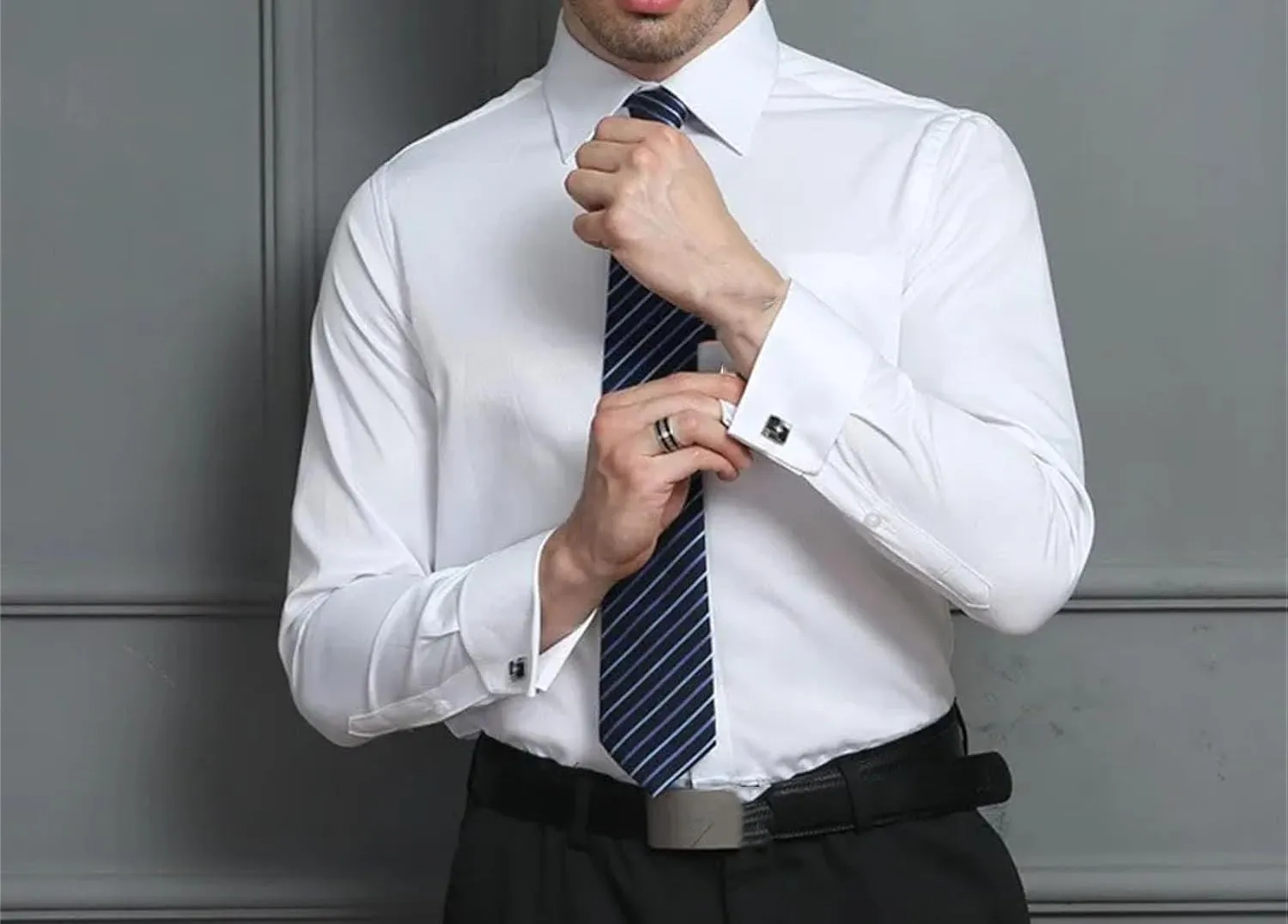 Men's French Cuff Dress Shirt Long Sleeve Formal Business Buttons Shirt Party Wedding Shirt