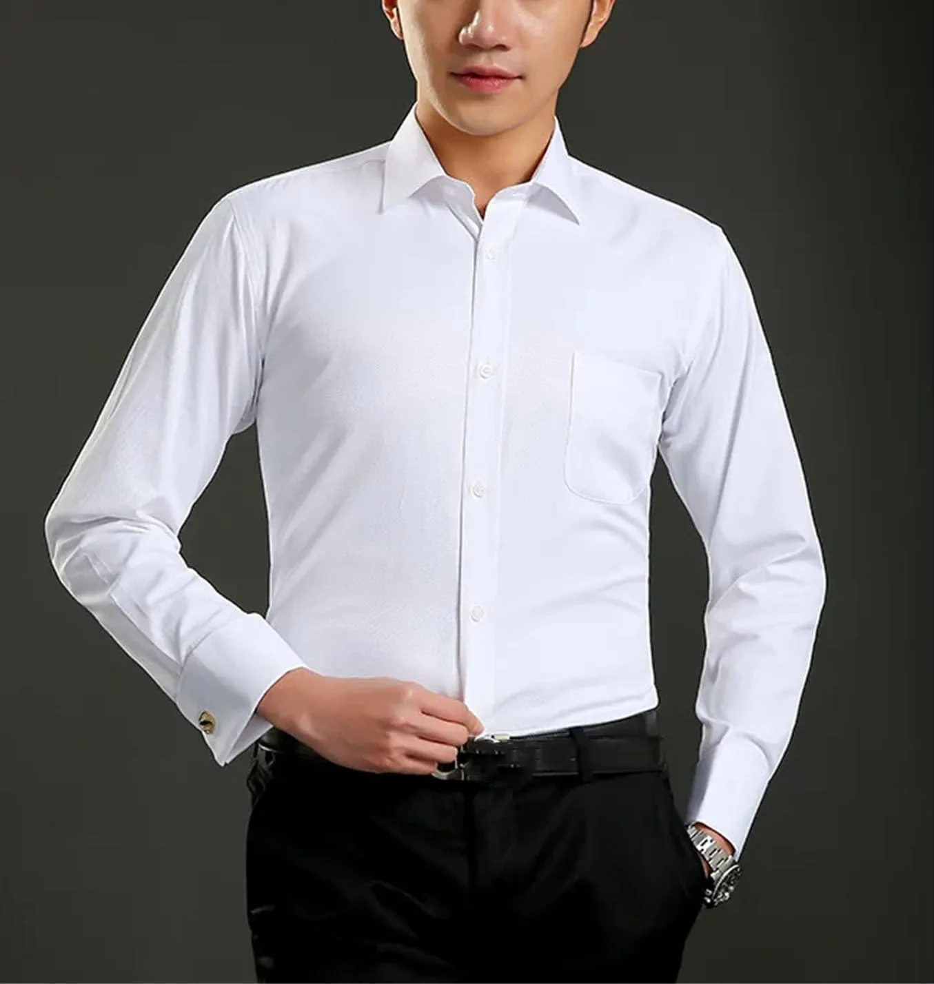 Men's French Cuff Dress Shirt Long Sleeve Formal Business Buttons Shirt Party Wedding Shirt