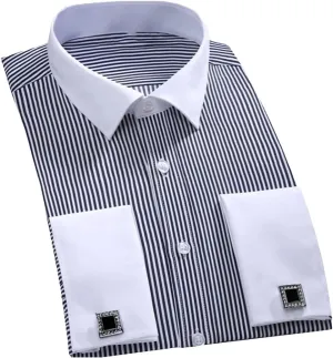 Men's French Cuff Dress Shirt Long Sleeve Formal Business Buttons Shirt Party Wedding Shirt