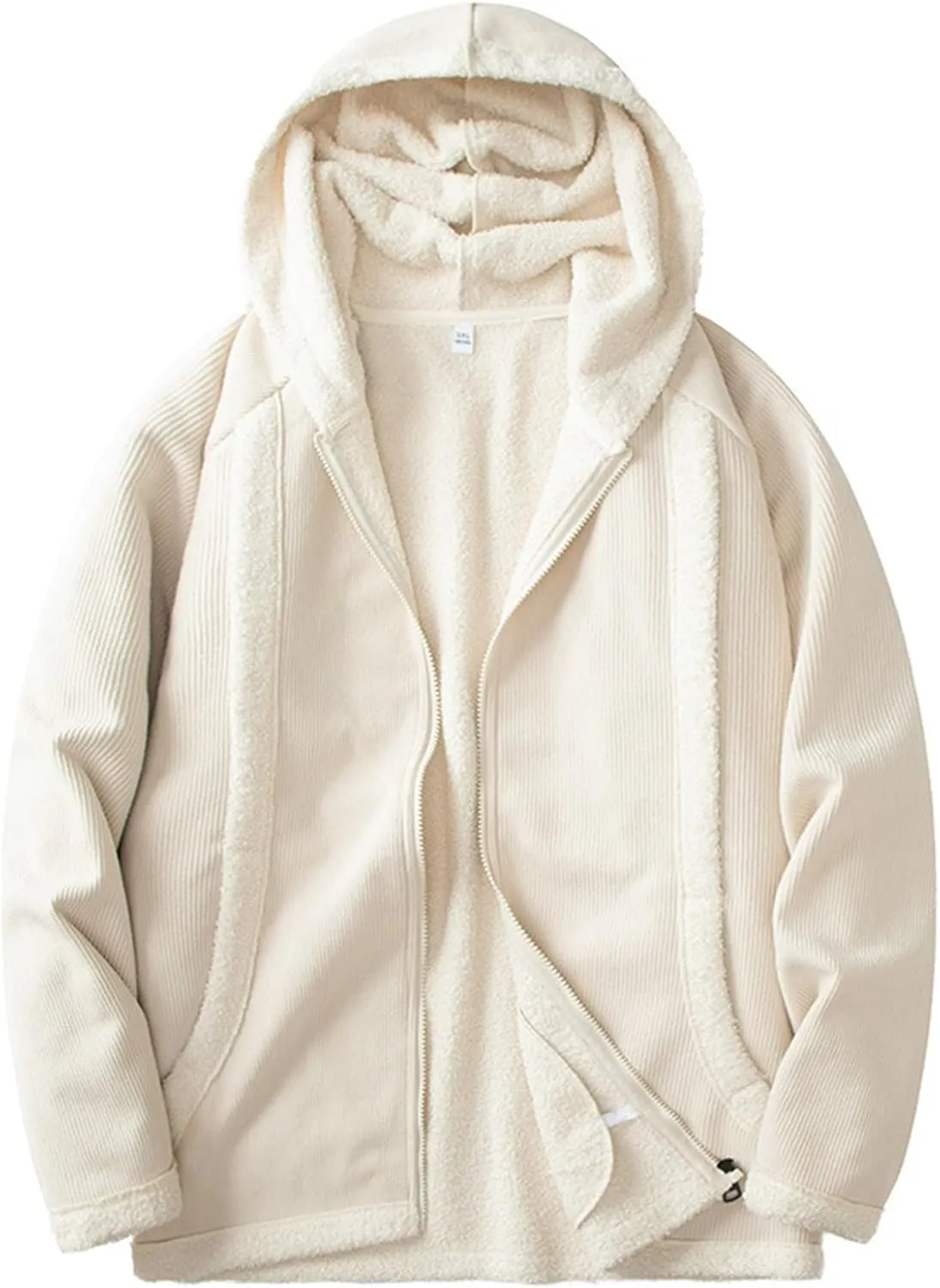 Men's Full Zip Hoodies Solid Color Drawstring Hooded Sweatshirts Casual Sports Pullover with Pocket Winter Warm Coat