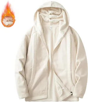 Men's Full Zip Hoodies Solid Color Drawstring Hooded Sweatshirts Casual Sports Pullover with Pocket Winter Warm Coat