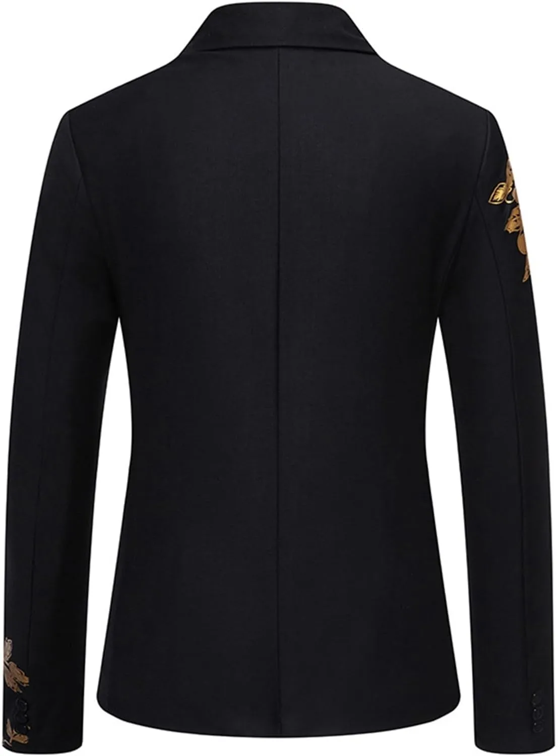 Men's Gold Embroidery Blazer Notched Lapel One Button Tuxedo Dress Suit Jackets Formal Party Prom Dinner Sports Coat