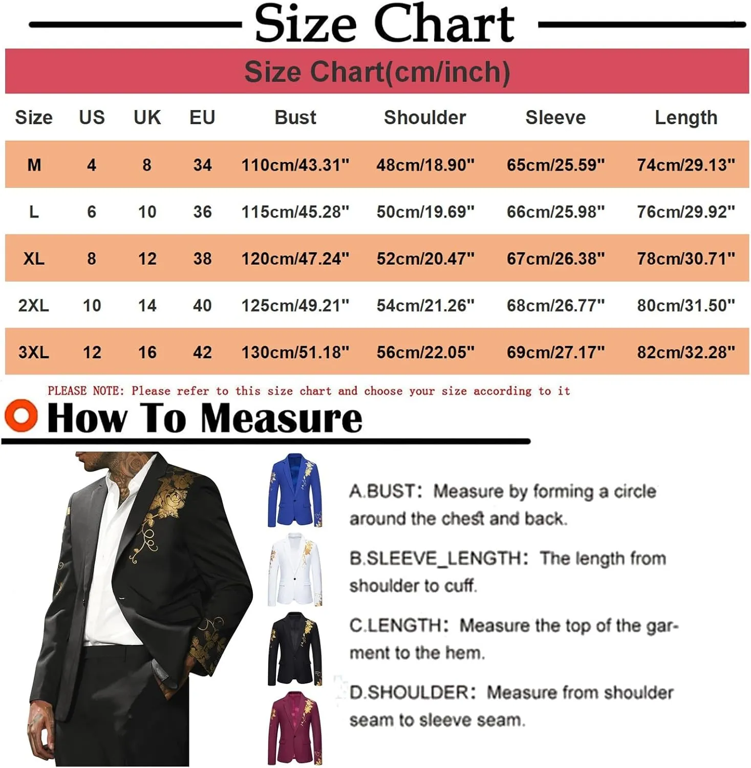 Men's Gold Embroidery Blazer Notched Lapel One Button Tuxedo Dress Suit Jackets Formal Party Prom Dinner Sports Coat
