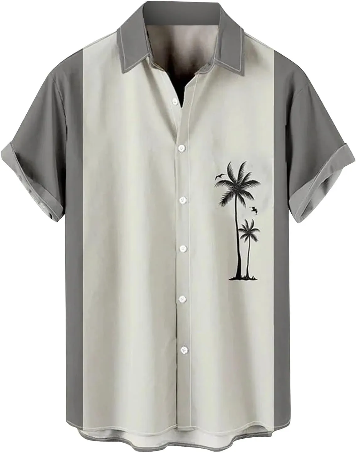 Men's Hawaiian Shirts Summer Palm Print Short Sleeve Button Down Bowling Shirt Trendy Business Office Smart Formal Top