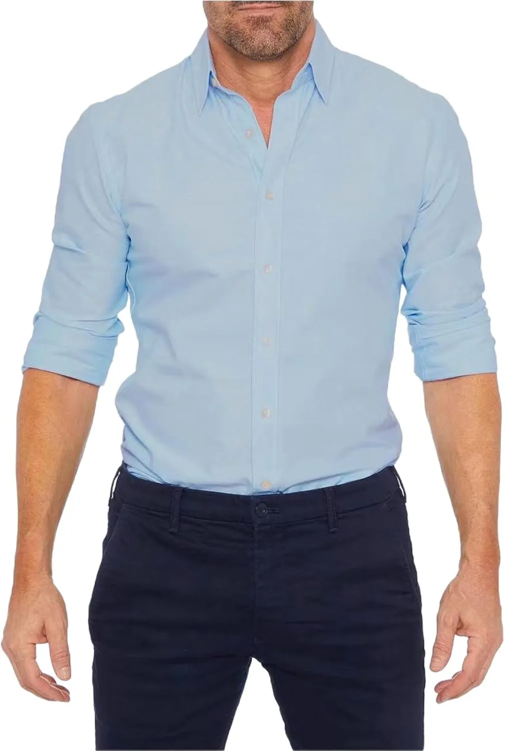 Mens Hidden Zipper Dress Shirt Long Sleeve Faux Button Slim Fit Wrinkle Resistant Suit Shirt Office Wedding Formal Top